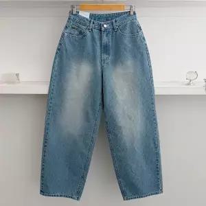 여성 빅사이즈 하이웨스트 단가라 워싱 청바지