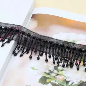 1야드 블랙 라인스톤 펄 프린지 트림 - 바느질 의류 홈 데코 핸드백 DIY 공예용 크리스탈 태슬 리본