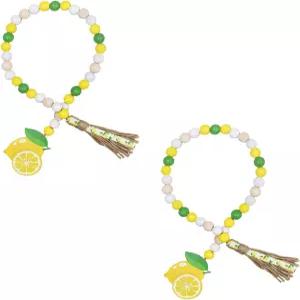 타셀 농장의 소박한 나무 레몬 갈랜드 2개 여름 홈 데코 보호 레모네이드 기도 구슬 사인 봄 층별 트레이