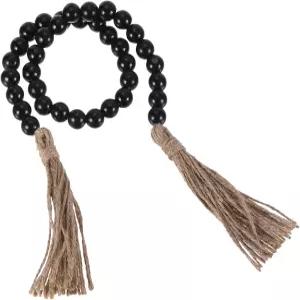 uxcell 28인치 우드 비드 갈랜드 홈 데코와 태슬 층층이 쌓인 벽걸이용 농가 블랙 1세트