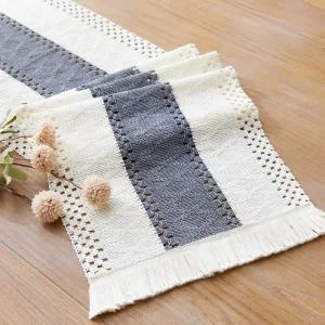 홈 데코 보호 테이블 러너를 위한 야토우지 마크라메 태슬 베이지 크림 그레이 농가 소박한 보헤미안