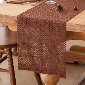 FEXIA 농가 크로셰 테이블 러너 72인치 식탁 결혼식 파티 가정용 거실 입구 장식용 프린지가 있는 오픈