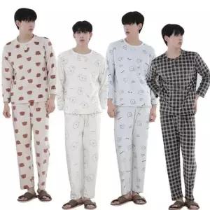 기모 남성잠옷 곰돌이 여자빅성인 주니어 학생 울트라 상하세트 극세사 체크 잠옷 겨울 파자마 실내복