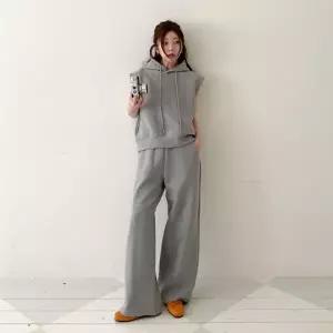 [다잇템] 여성 후디 면스판 빅사이즈 슬리브리스 팬츠 세트