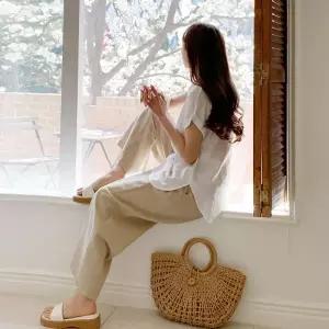 [다잇템] 여성 반소매 클래식 남방 폴딩 빅사이즈 코튼 카라 베이직 블라우스