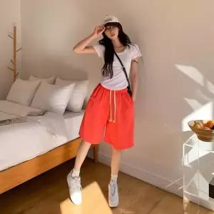 [다잇템] 여성 일상 캐쥬얼 넓은 코튼 SS 고무줄 프리사이즈 반바지