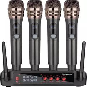 전문가용 무선 마이크 시스템 4채널 가정 파티 교회 DJ 결혼식을 위한 휴대용 노래방 세트