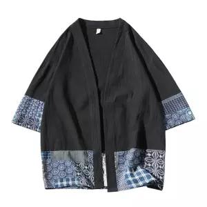 스타일 오버핏 린넨 로브 유카타 칠부 오픈 블랙 가디건 남자 시원한 반팔
