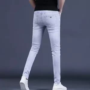 흰색 화이드 청바지 데님 진 바지 가을 남성 패션 밝은 색상 슬림핏 스키니진 회색 트렌디 팬츠