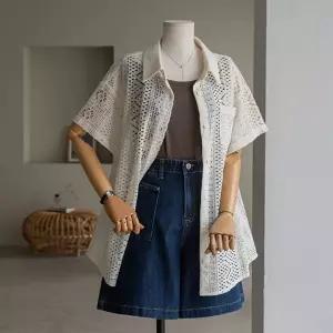 (안나앤플러스) A. 웨어 레이스 펀칭 셔츠[셔츠D0430I04] 빅사이즈