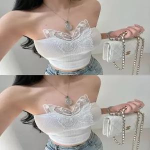 레이스 나비 자수 페스티발 섹시 크롭 클럽