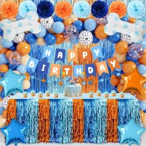 블루독 생일 파티 장식 용품 키트 - 발 풍선 화환 아치 스트리머 커튼 2개 테이블 스커트 천 배너 소년