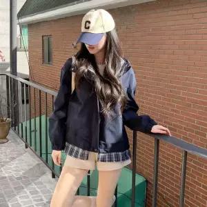 여성 격자 후디 환절기 콘트라스트 빅사이즈 재킷