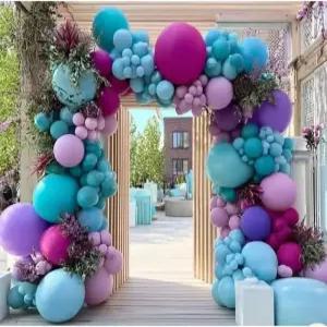 더블 박제 레이크 블루 핫 핑크 풍선 아치 키트 다양한 크기의 청록색 보라색 네온 해안 여름 갈랜드 Y2K