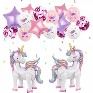 생일 파티 장식용 YMKXCZXW 16개 유니콘 풍선 키트 - 독립형 3D 호일 2개 별 4개 타이핑 도구가 있는