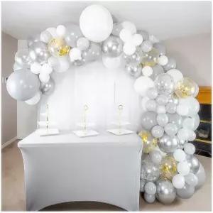 시머 앤 컨페티 16피트 프리미엄 화이트 및 실버 풍선 갈랜드 아치 키트 - 결혼식 졸업식 신부 샤워 장식을