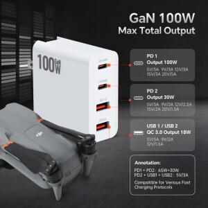 호환 RCSTQ 드론 POWER LOGIC 어댑터 100W 충전기 4 포트 QC3 0 Flip 용 포트 고속 충전기 NEO Air 3S Mini 4 Pro 드론 액세서리