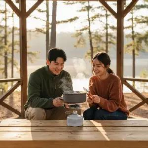 ( )휴대용 캠핑 미니 가스 버너 바람막이 스토브 차박 화로대 실버