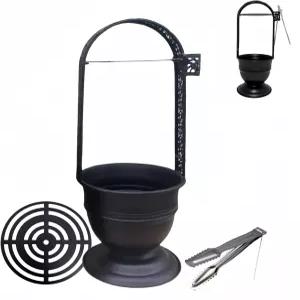 집게가 달린 레드 코랄 후카 바구니 - 시샤 세팅용 트레이가 있는 13.7인치 휴대용 석탄 홀더 금속 용기