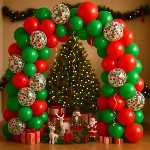 Gejoy 189개 크리스마스 풍선 갈랜드 키트 170개 12개 10 5인치 빨간색 및 녹색 라텍스 색종이 타이 도구