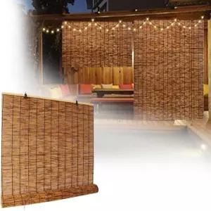 대나무 로마 블라인드 - 실내/외 자연스러운 롤업 섀도우 암막 무선 방수 창 커튼 다양한 너비로 맞춤 제작