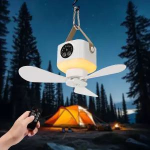 조명이 원격인 FIALAME 휴대용 천장 선풍기 USB 충전식 캠핑 9.25인치 무선 텐트 4단 속도 타이머 RV 트럭