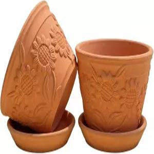 접시가 있는 테라코타 화분 2팩 배수가 가능한 보호 점토 다육식물용 경량 통기성 얕은 선인장 허브 및