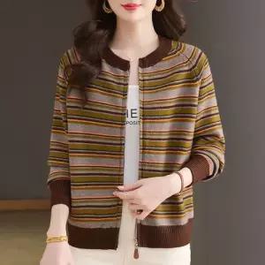 니트 캐주얼 야구복 스웨터 집업 봄가을 후드 여자맨투맨티 카디건 스트라이프 빅사이즈 ible3