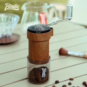 빈쿠 커피 원두 그라인더 휴대용 나무결 스테인리스 스틸 크랭크 수동 접이식 주방 도구 (가방 포함)