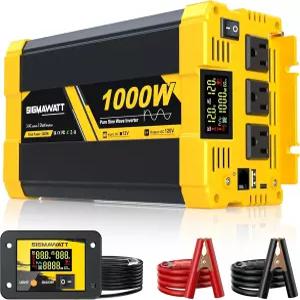 1000W 순수 사인파 인버터 12V DC에서 120V AC 전원 노트북 태블릿 프린터 슬로우 쿠커 소형 믹서 자동차