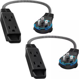 수라이엘렉 1FT 360 회전 플랫 플러그 연장 코드 월 3개의 콘센트 실내용 브레이드 블랙 작은 공간 16/3C