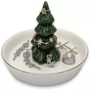 모노 리빙 포레스트 그린 크리스마스 트리 링 접시 - 주방 싱크대 또는 배니티용 세라믹 주얼리 홀더