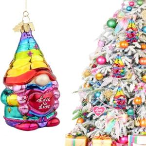 HZYC 놈 크리스마스 트리 장식품 손으로 부풀린 유리 개인화된 레인보우 컬렉션 피규어 걸이 홀리데이 파티