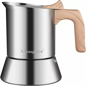 몽디오 스테인리스 스틸 모카 포트 스토브탑 에스프레소 커피 메이커 퍼콜레이터 캠핑 여행용 이탈리아