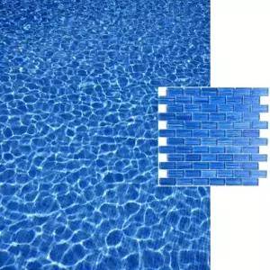 Azure 웨이브 유리 모자이크 타일 - 질감 있는 지하철 패턴 주방 욕실 수영장 스파용 12인치 방수