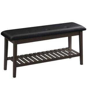 후브로 다이닝 벤치, 대나무 다이닝 룸 벤치, PU 가죽 덮개 시트가 있는 2단 현관 벤치, 거실, 복도, 현관, 침실, 주방, 브라운 및 블랙 CB70HX01