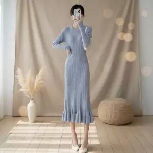 [하프클럽/]여성 긴팔 골지 라운드넥 롱 니트 원피스