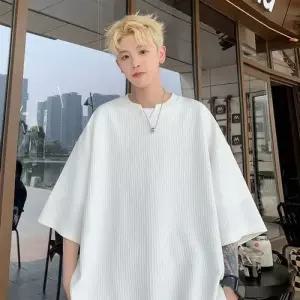 샤오원샵 남성용 흰색 여름 이너 키작남 브이넥 반팔티 아이스 얇은 빅사이즈 루즈핏 5부 꾹2