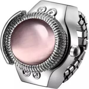 란카르도 엘라스틱 링 워치 쿼츠 아날로그 실버 스트레치 밴드 블링 캣 크리스탈 오픈 케이스 핑거 남성