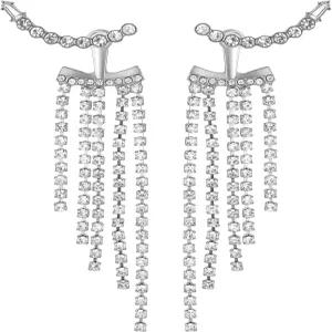 여성용 라인스톤 태슬 귀걸이 긴 크리스탈 체인 은색 반짝이는 댕글 드롭 무도회 결혼식 파티용