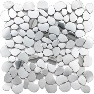 프리문 메탈 페블 모자이크 타일 5장 스테인리스 스틸 백스플래시 메시 장착 주방 욕실 샤워 바닥용 실버