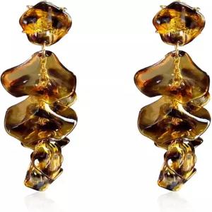 긴 아크릴 장미 꽃잎 귀걸이 당글 과장된 꽃 드롭 스테이트먼트 플로럴 태슬 여성용