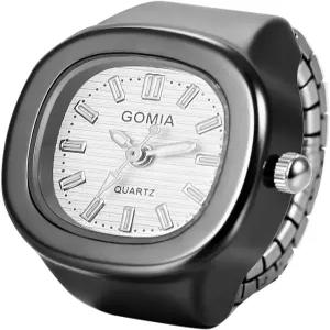 란카르도 빈티지 링 핑거 시계 쿼츠 스테인리스 스틸 스트레치 밴드 블랙 스퀘어 케이스 크리스마스용