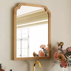 작은 욕실 세면대 입구 거실 또는 침실 홈 장식을 위한 페리티지 우드 프레임 벽 거울 - 가벼운 우드그레인