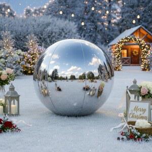 [미국배송] 파티 결혼식 야외 무대용 에어 펌프가 장착된 시넬링 실버 풍선 미러볼 19.7인치 재사용 가능한 대형 디스코 PVC 이벤트 장식