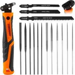 코모웨어 소형 파일 세트 12피스 금속 바늘 핸드소 블레이드 3개 포함 퀵 체인지 메커니즘 핸들 평평한