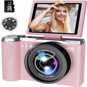 사진 및 비디오용 4K 디지털 카메라 플립 브이로그 일일 56MP 3인치 스크린 오토포커스 제작용 여행