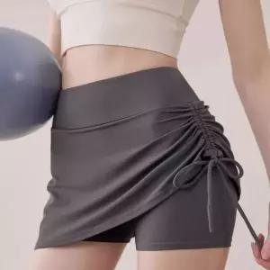 여성 스포티한 운동 셔링 언발란스 스커트 롱레깅스