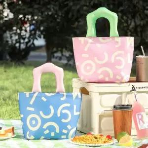 4컬러 기하학패턴 도시락가방 피크닉 나들이 보냉백