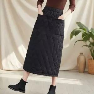 [하프클럽/]여성 겨울용 두툼한 누빔 롱스커트
